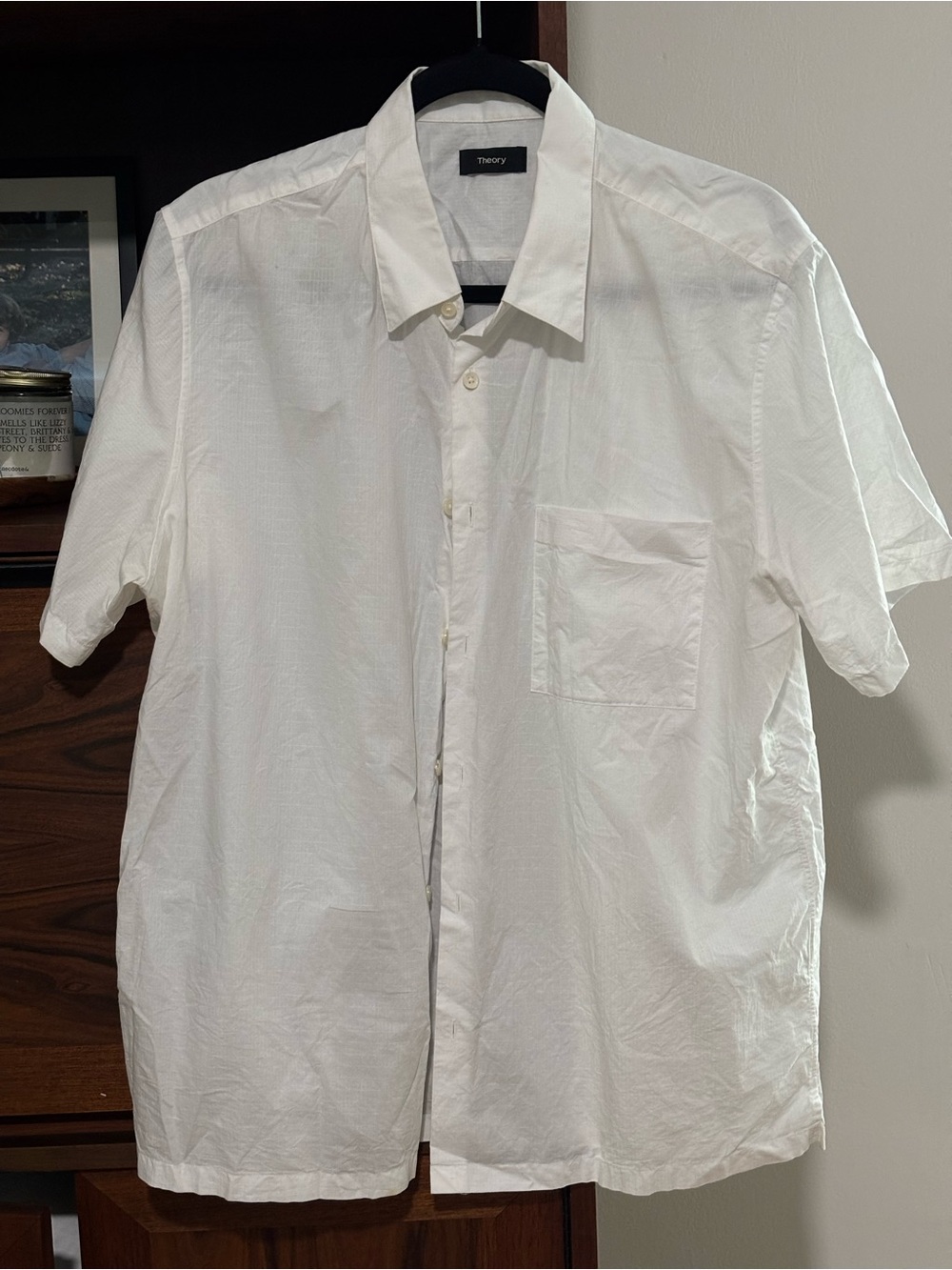 Theory White Short-Sleeve Button Down Shirt
